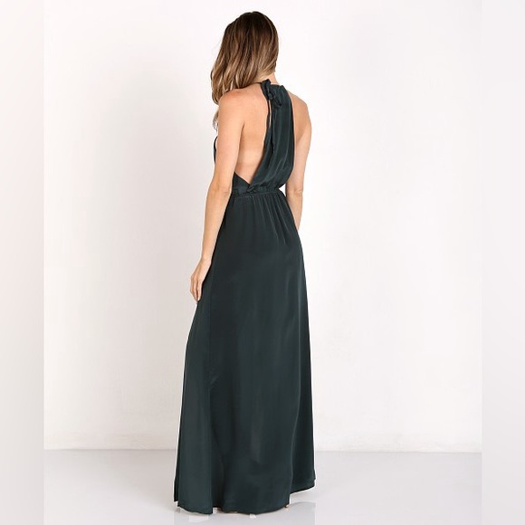 Stone Cold Fox Onyx Maxi Slit Halter Dress Gown in Emerald Size 0 - Picture 3 of 15